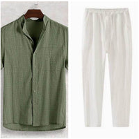 Men's Stand Collar Cotton Cardigan Short Sleeve Thin