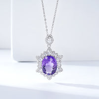 Geometric Denier Amethyst Pendant Sterling Silver Natural Gemstone Clavicle Chain Temperament Necklace