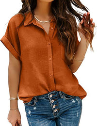 Women's Turn-Down Collar Button-Up Shirt Top