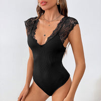 Lace Stitching Large V-neck Jumpsuit Slim Top