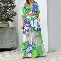 Fashionable Casual Top And High-waisted Wide-leg Pants Set