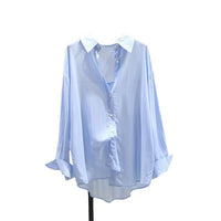 Outerwear Drapey Tencel Cotton Shirt Womens Korean-Style Loose Casual