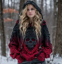 Drop-Shoulder Vintage Womens Printed Loose Hooded Top