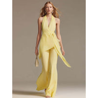 Neck-hanging Backless Belted Sleeveless Wide-leg Suit For Women