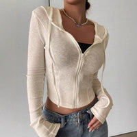 Top Slim Fit Sports Hoodie Short Zipper Hooded Sweatshirt