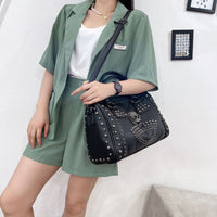 Women's Rivet Casual Soft Leather Skull Bag