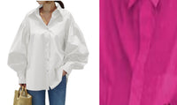 Women's Casual Shirt Lantern Sleeve Lapel Top