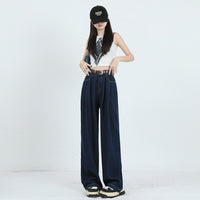 Korean Style Wide-leg Jeans High Waist Loose Pleated Straight Mop