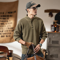 High-end American-style Heavyweight Cool And Edgy Henley Sweater
