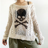 Street Hipster Solid Color Knitted Bottoming Shirt Hollow Twist Round Neck Sweater