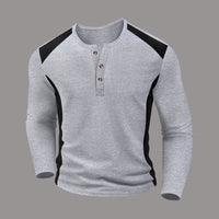 Men's Waffle-Weave Two-Tone Turtleneck Button-Up Long-Sleeve Top
