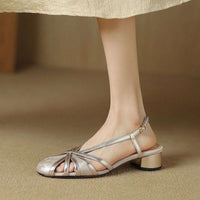 Retro New Chinese Style Round Head Chunky Heel Sandals