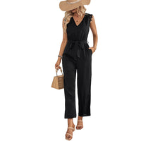 Stitching Lace V-neck Sleeveless Backless Jumpsuit