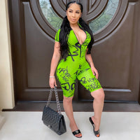 Printed Letters Short-sleeved Jumpsuit