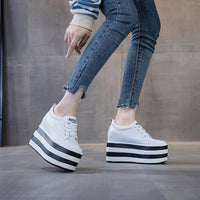 High-heeled Women's Leather Lace-up Wedge Platform Shoes