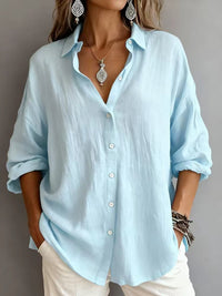 Fashionable Solid-color Long-sleeve Lapel Cardigan Shirt