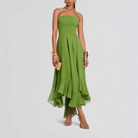 Ruched, Slim-fit, Chic, Asymmetric Maxi Dress