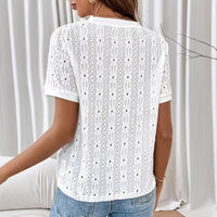 Womens Stretch Jacquard Knitted Short-Sleeve Top