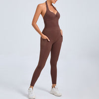 European And American Halter Side Pockets Yoga Jumpsuit