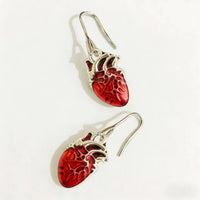 Copper Needle Retro Fashion Design Red Beating Heart Earrings Pendant Ear Jewelry