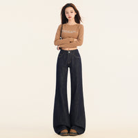 American-Style Dark Blue Low-Waist Flared Jeans For Women