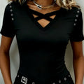 Women's Casual V-Neck Top With Metal Strap Detailing