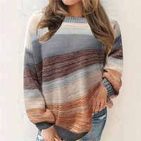 Striped Contrast Color Temperament Youthful-looking Sweater