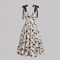 Elegant Lace-Up Shoulder With Floral Print Waist-Cinching Design Vacation-Ready Chic Casual Slip Dress