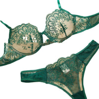 New European And American Foreign Trade Cross-border Sexy Lingerie Women's Three-dimensional Eyelash Embroidery Sexy Lace Mesh Underwear Suit