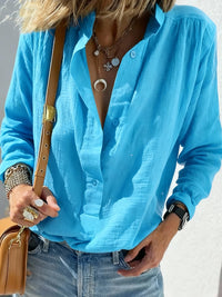 Casual Loose And Stylish Long Sleeves Cotton And Linen Solid Color Retro Button Pullover Shirt
