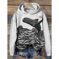 Womens Printed Hooded Long-Sleeve Pullover Sweatshirt