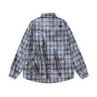 Distressed Washed Plaid Long-sleeved Shirt European And American Fashion Retro Tie-dye