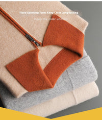Foreign Trade Men's Autumn And Winter Contrast Color Wool Knitted Half-open Polo Long-sleeved Fleece Sweater