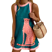 Printed Versatile Crew-Neck Sleeveless Tank Dress Womens Apparel