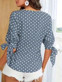 Summer New Womens Crew Neck Cross-Over Off-Shoulder Bow-Sleeve Top