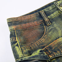 Women's Fashion Color Contrast Washing Tooling Denim Skirt