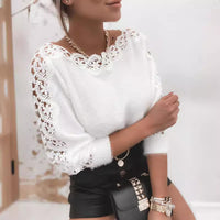 Elegant Boat-neck Lace Stitching Sleeve Knitted Sweater