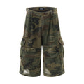 Men's Punk Distressed Multi-pocket Design Loose Wide Leg Straight Shorts