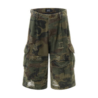 Men's Punk Distressed Multi-pocket Design Loose Wide Leg Straight Shorts