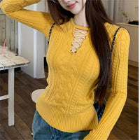 Fashion Design Long-sleeved Sweater Slim Slimming Hollow Elegant Bottoming Top Women