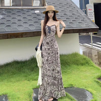 Retro Printed Lace Patchwork Slip Dress For Women