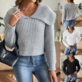 Women's Navy Style Short Top Large Lapel Pullover Sweater
