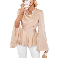 Acetate Satin Formal Top With A Draped Stacked Collar Complete With A Belt To Accentuate