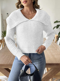 Women's Navy Style Short Top Large Lapel Pullover Sweater