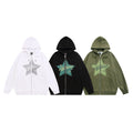 Street American Five-pointed Star Printing Hooded Cardigan Sweater Men