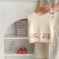 Autumn Children's Cute Embroidered Round Neck Pullover Vest