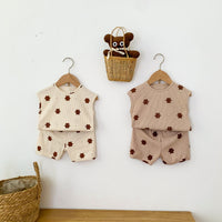 Children's Sleeveless Suit Korean Cute Printed Cotton Baby Two-piece Set