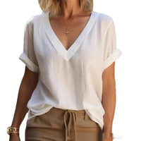 Fashionable Chic And Elegant V-Neck Comfortable All-Match Short-Sleeve Top