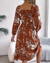 Women's Sexy Tie Knot Floral Print Long Sleeve Split Dress
