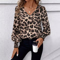 V-neck Leopard Print Loose Long Sleeve Casual Shirt
